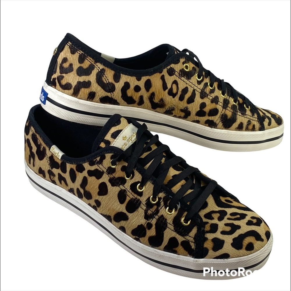 Kate Spade x Keds Leopard Animal Print Calf Hair Lace-Up Sneakers Kickstart NEW